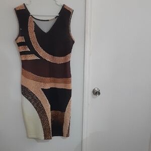 Chic Sleeveless Brown and Cream Midi Dress